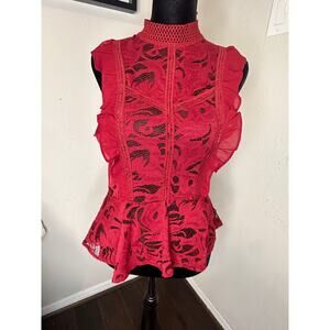 privy Crimson Lace Ruffled Peplum Top